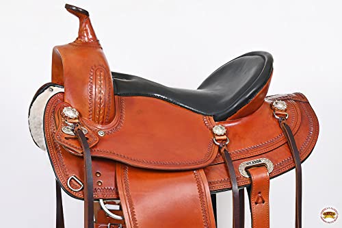 HILASON Hand-Tooled Western Saddle for Draft Horses Wide Gullet 4-Way Flex Tree - size: 16 In