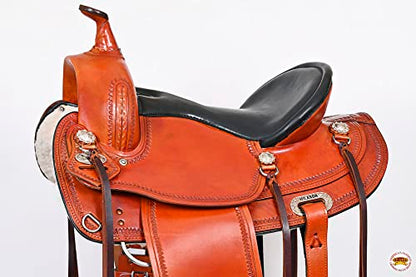 HILASON Hand-Tooled Western Saddle for Draft Horses Wide Gullet 4-Way Flex Tree - size: 16 In
