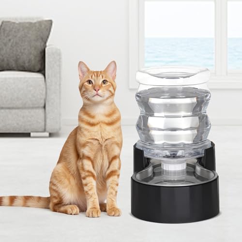RIZZARI 4L Gravity Cat Water Dispenser:Spill Resistant for Apartments - color: Jet Black, size: 4L