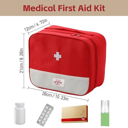 Red First Aid Bag, Medical Bag Empty, Portable Medicine Bag Organizer for Home Outdoor Camping Hiking Travel (Red)