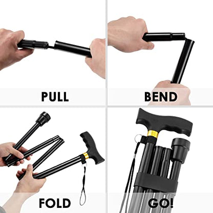 Walking Cane PANZHENG Cane for Man/Woman | Mobility & Daily Living Aids | 5-Level Height Adjustable Walking Stick | Comfortable Plastic T-Handle Portable Walking Stick Folding Cane - color: Cane-Black