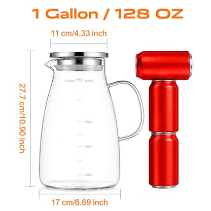 Aofmee Glass Pitcher with Lid and Handle, Glass Water Pitchers, 1 Gallon | Thickened Borosilicate Glass Iced Tea Pitcher, Drip-free Spout, Heat Resistant, Stovetop Dishwasher Safe Jug Jar - size: 1 Gallon