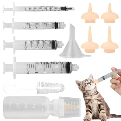 Pet Feeding Syringe with Nipple, Silicone Feeding Tools for Kitten Puppy Feeding Syringe for Newborn Cat Dog Small Animals Rabbits (4 syringe+ 1 bottle+1 brush) - color: 4 syringe+ 1 bottle+1 brush