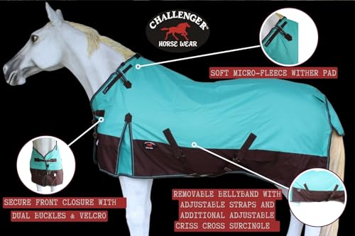 Challenger 1200D Turnout Rain Horse Sheet Light Winter Blanket 371 - color: Turquoise Brown, size: 80 inches