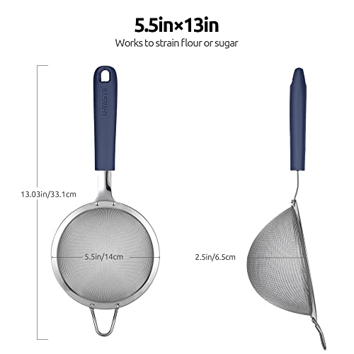 18/8 Stainless Steel Mesh Strainer: U-Taste 5.5 Inch Kitchen Fine Mesh Sieve Food Colander with Riveted Sturdy Silicone Handle and 30 Mesh Hole for Straining Flour, Pasta, Fruit, Quinoa(Midnight Blue) - color: (3) Midnight Blue, size: Medium (5.5 x 13 in)