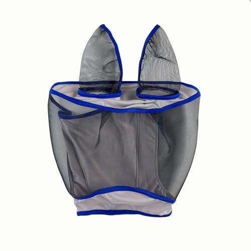 Horse Fly Mask with Ears – Breathable Mesh Fly Masks for Horses,Blue Trim, All-Day Protection(Blue，S)