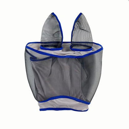 Horse Fly Mask with Ears – Breathable Mesh Fly Masks for Horses,Blue Trim, All-Day Protection(Blue，S)