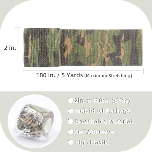 IndigoCase 6 Pack Self Adhesive Bandage Wrap 2 Inch x 5 yd Elastic Tape - color: Camo-woodland, size: 2 Inch - 6 Pack