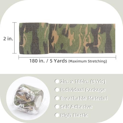 IndigoCase 6 Pack Self Adhesive Bandage Wrap 2 Inch x 5 yd Elastic Tape - color: Camo-woodland, size: 2 Inch - 6 Pack
