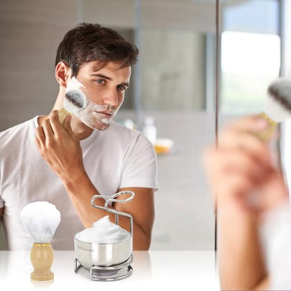 Shaving Brush Kit for Men, 4 in 1 Shaving Brush Set Includes Nylon Shaving Brush, Shaving Soap and Stainless Steel Shaving Bowl & Stand for Men’s Wet Shave Gift - color: Wood-B