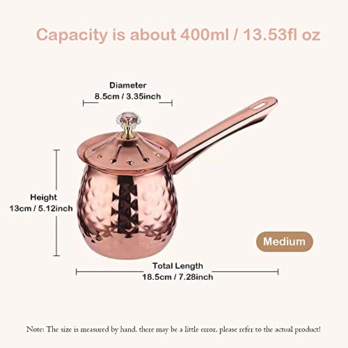 Hammered Stainless Steel Turkish Coffee Pot - 13.5 Oz, 400 Ml - Cezve Ibrik with Handle and Lid, Rose Gold, Stovetop Maker - color: Rose Gold, size: 13.5 Ounces