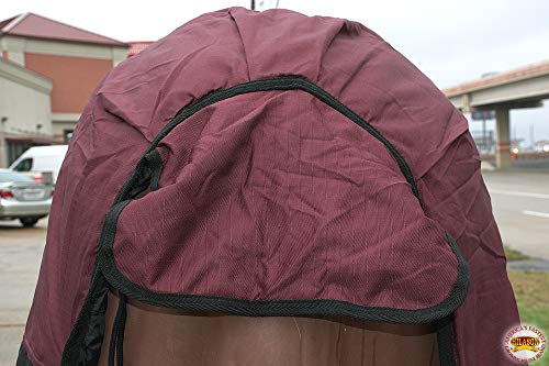 Horse Turnout Blanket Hilason 600D Waterproof Winter Blanket with Belly Wrap 250g Fill Rip-Stop Shell Fleece Wither Lining Wine Black - size: 78 In