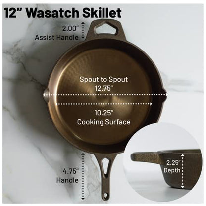 12 Inch Smooth Wasatch Pre-Seasoned Round Cast Iron Skillet - size: 12 Inch