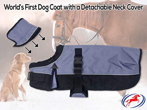 Derby Originals Ruff Pup 1200D Ripstop Waterproof Reflective Winter Dog Coat with Neck Cover and Harness Compatible Opening 220G, charcoal/black, "22""" (80-8127) - color: Charcoal/Black, size: 22"