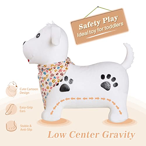 INPANY Bouncy Dog Hopper for Toddlers, Gifts Toy for Kid, Pump Included | Eco-Friendly PVC, Low Center Gravity, Cute Cartoon Design, Load 100 Lbs, Learn & Exercise & Active Fun, Gifts for 1-3 Kids - color: White Dog