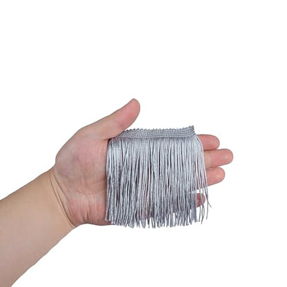 Chainette Fringe Trim 10 Yard x 4 Inches Fabric Tassel Trims - color: Silver, size: 4"-10Yards/R