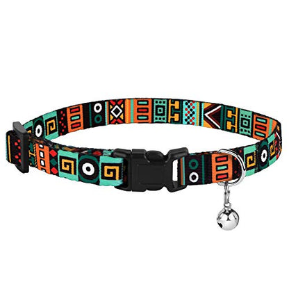 Tribal Nylon Cat Collar 2-Pack, Breakaway with Bell - color: Aztec Brown + Aztec Green