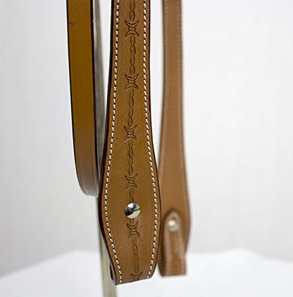 Tahoe Tack Hand-Tooled Barbwire Leather Western Browband Horse Headstall with Matching Split Reins - color: Tan, size: Draft
