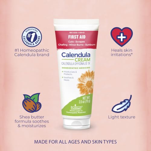 Boiron Calendula Cream for Skin Irritation Relief | For First Aid, Minor Burns, Cuts, Scrapes, Insect Bits and Sunburn. Size: 2.5 oz. - size: 2.5 Ounce