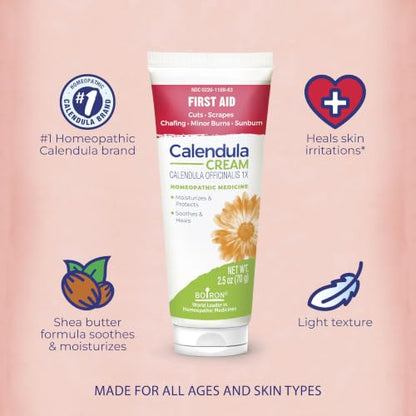 Boiron Calendula Cream for Skin Irritation Relief | For First Aid, Minor Burns, Cuts, Scrapes, Insect Bits and Sunburn. Size: 2.5 oz. - size: 2.5 Ounce