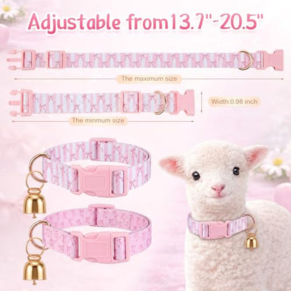 2 Pack Goat Collars with Bells Pink Bow Pattern Cute Sheep Grazing Copper Bells and Adjustable Nylon Collar Set Loud Bronze Bell Small Farm Animal Sheep Cow Accessories Supplies - style: Bow