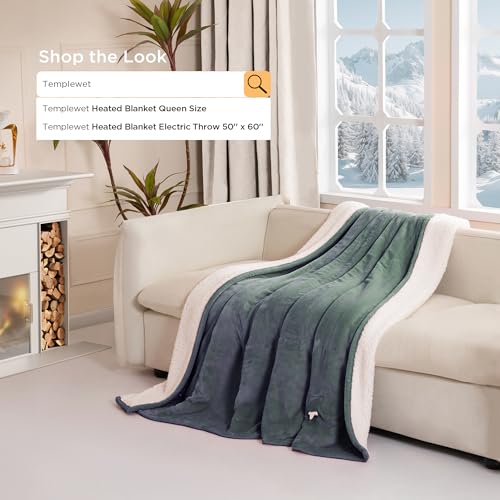 Templewet Heated Blanket Throw 50" x 60",Soft Electric Blanket,Green | Timer Settings,Auto Off,Soft Sherpa Heated Throw Blanket,Machine Washable,Fast Heating for Sofa Bed Office Use,Gifts for Mom - color: Lake Green