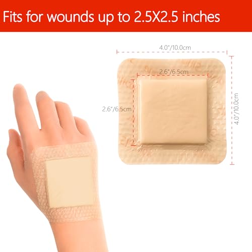 Silicone Foam Dressing, Waterproof Silicone Bandages, Heavy Exudate Wound Care Pads, High Absorbency Bed Sore Bandages Wound Care Dressing Pad 4"x4" 5 Packs