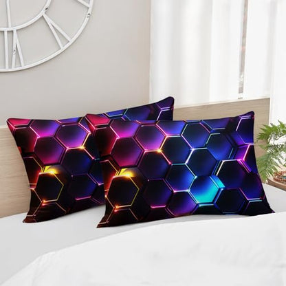HOSIMA Geometric Hexagon Twin Bedding Sets,1 Fitted Sheet+2 Pillowcases. - color: Colorful, size: Twin 39"*75"