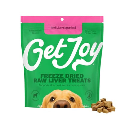 Get Joy Freeze Dried 100% Beef Liver Dog Treats, 16oz | Single Ingredient Organ Meat, High Protein Raw Dog Food Topper, Snack & Training Rewards | Grain Free, Gluten Free, Filler Free - size: 1 Pound (Pack of 1)