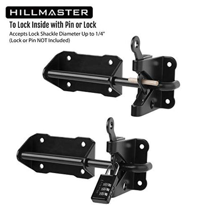 HILLMASTER Heavy Duty Automatic Gate Latch for Wooden Fence with Cable Pull, 7.5" Self Locking Gravity Gate Door Latches Security Latch for Outdoor Garden, Pool, Metal Gates, Vinyl Fence, Black Finish