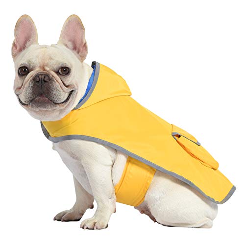 HDE 2-in-1 Reversible Dog Raincoat Hooded Poncho Rain Jacket YLW Duck M - color: Ducks / Yellow, size: Medium