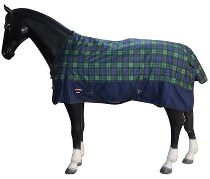 Challenger 600D Horse Turnout Waterproof 300 GMS Fill Plaid Winter Blanket Coat 21EE08 - color: Navy Green Plaid, size: 84 inches