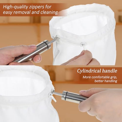 Ultra Fine Mesh Strainer Bags with Stainless Steel Handle, 3 Pcs Reusable Nut Milk Bag Strainer, Juice Strainers Mesh Filter Bags Cheese Cloth Bag for Straining Nutmilk, Coffee, Tea, Yogurt (Small)