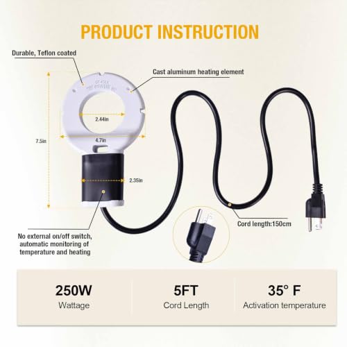 250W Chicken Water Heater,Submersible Bucket Heater Deicer for Poultry - size: 250Watt