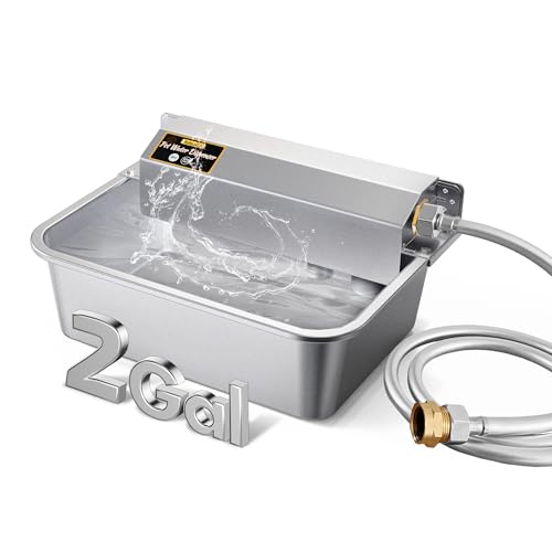 Automatic Dog Water Dispenser, 2 Gallons 304 Stainless Steel Large Dog Water Bowl Dispenser for Indoor/Outdoor, Pet & Livestock Water Feeder, Auto Fill, Fits GHT 3/4" Faucet, Easy to Clean