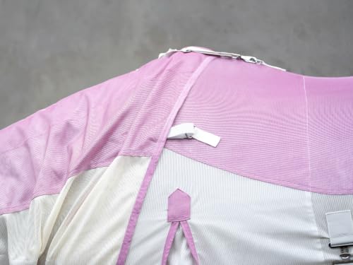 Mesh Horse Fly Sheet with Detachable Neck Cover | Dual-Zone UV Protection & Breathable Design | Elastic Webbing Belly Wrap & Leg Straps | Pink, 72 Inch - color: Ice Cream Pink, size: 72