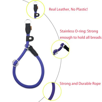Braided Round Martingale Dog Collar, Training Collar with Slidable Stop Ring and Adjustable Stopper - Ideal for Medium Dogs (M(1/3") - 18" Long, Purple) - color: purple, size: M(1/3") - 18" Long with stopper