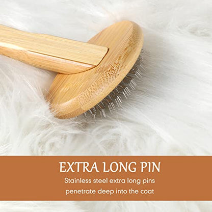 Patelai Wool Carding Brush, Bamboo Slicker with Steel Pins for Fur