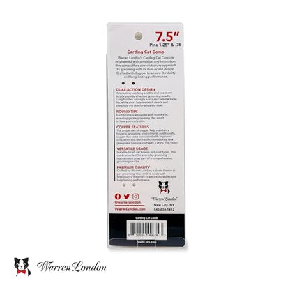 Warren London Carding Cat Comb | 7.5 inches made with Copper | Rounded Tips Prevent Irritation | Dual Tooth Design for Short & Long Hair removes Mats and Tangles - style: Carding Cat Comb