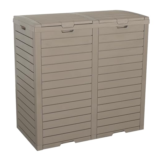 BTEXPERT 62 Gallon Outdoor Garbage Trash Can, Waterproof Resin Double Lid Drip Tray, Outside Trash Bin for Hideaway Patio Waste, Kitchen, Backyard, Deck, Pool Gray - size: 1 Pack