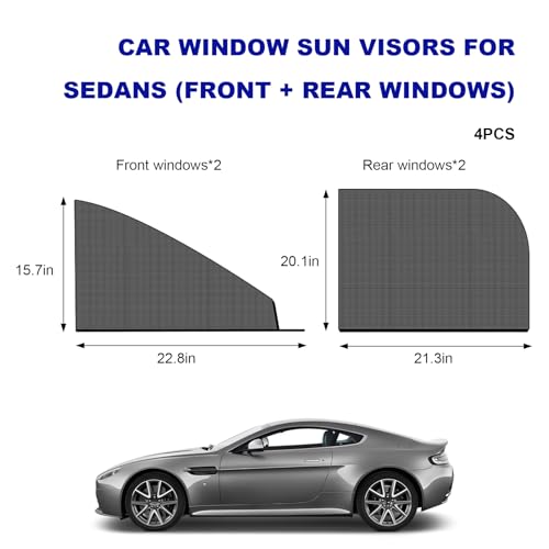 4 PCS Car Window Shades, Breathable Mesh Vehicle Front Rear Side Windows Sunshade Curtain for UV Protection, Stretchy Heat Block Window Screen Covers for Most Cars - color: Car-4pcs