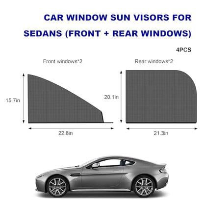 4 PCS Car Window Shades, Breathable Mesh Vehicle Front Rear Side Windows Sunshade Curtain for UV Protection, Stretchy Heat Block Window Screen Covers for Most Cars - color: Car-4pcs