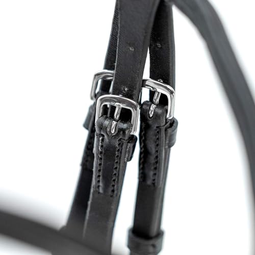Jeffers Uniquely English Leather Horse Bridle with Reins, Padded Crown, Adjustable Noseband, English Bridle Tack for Hunter, Jumping, Dressage, Riding - size: Oversize