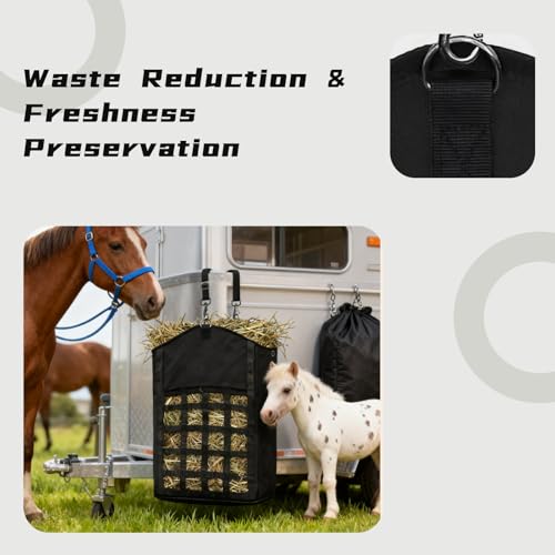 2 Pack Hay Bags for Horses,Goats,Sheep, Horse Hay Nets with Adjustable Straps, Large Top Opening Hook-and-Loop Seals, Durable Hay Feeder for Equine & Livestock