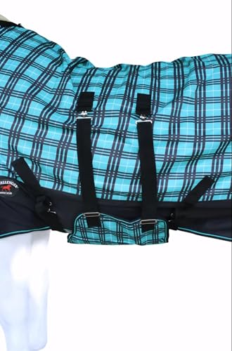 Challenger 1200D Turnout Waterproof Rain Horse Sheet Light Winter Blanket 389B - color: Turquoise Plaid, size: 66 inches