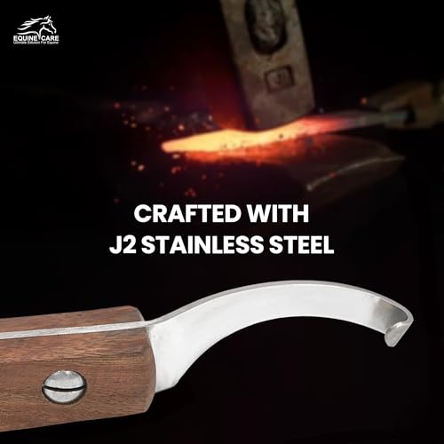 Equine Care Left-Handed Farrier Hoof Knife, Sheesham Wood Handle | Farrier hoof knife with genuine Sheesham wood handle; curved J2 stainless steel blade; brass screws; RH or LH - style: Left Handed