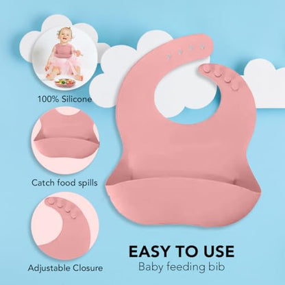 Silicone Baby Feeding Tray Dusty Pink Mealtime Plate with Suction Base Divided Sections for Infant and Toddler Feeding - color: Dusty Pink