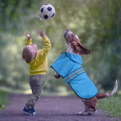 Dog Raincoat, Reflective Waterproof Hooded Pet Rain Jacket, Lightweight Dog Slicker Poncho with Leash Hole for Large Dogs (Blue, XX-Large) - color: Blue, size: XX-Large