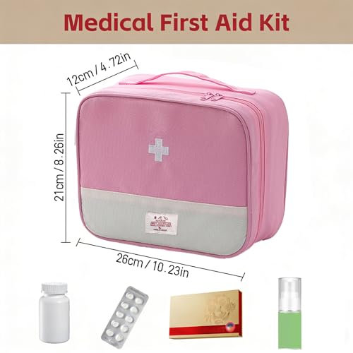 Empty First Aid Bag, Medicine Storage Bag, Portable Medicine Bag Organizer for Home Outdoor Camping Hiking Travel (Pink)
