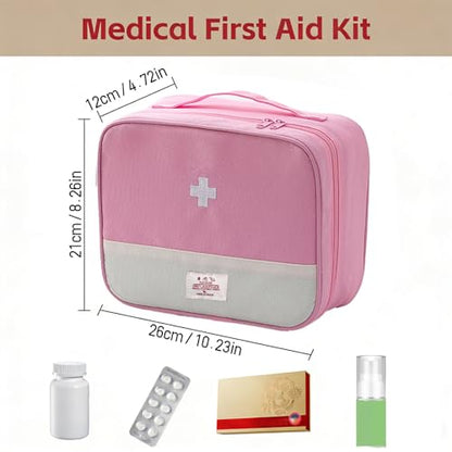 Empty First Aid Bag, Medicine Storage Bag, Portable Medicine Bag Organizer for Home Outdoor Camping Hiking Travel (Pink)